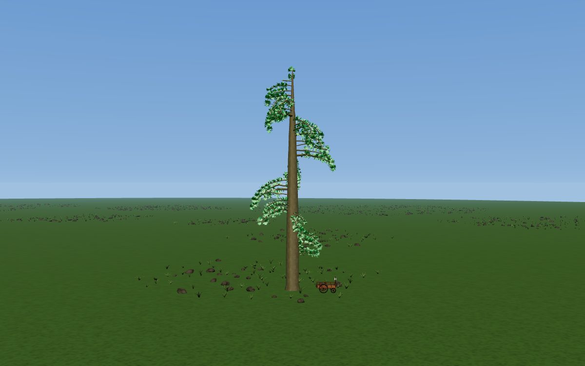 The Diary of Samuel Pepys as a tree: a tall single trunk with its leaves in coils up its length
